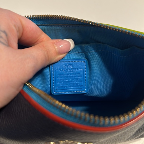 mini coach bag / wristlet in navy, pink & green - Picture 6 of 8